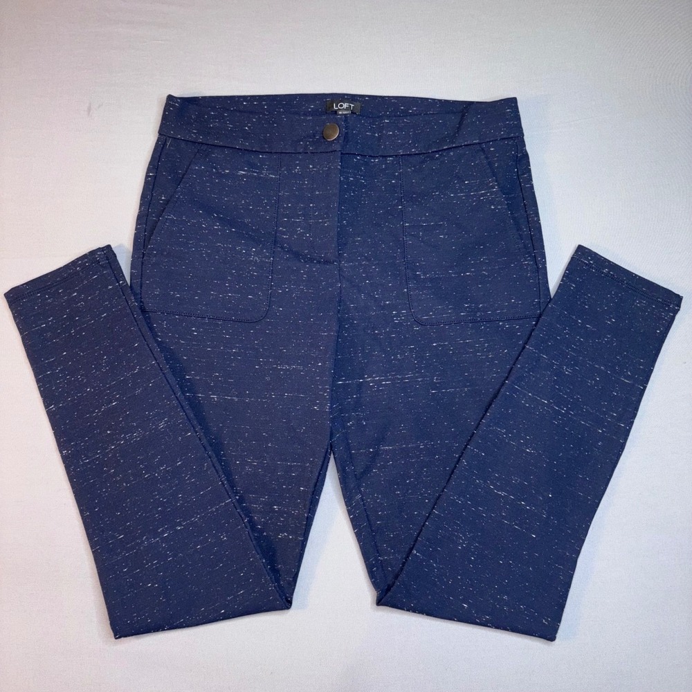 LOFT Women‎ Size 10 Navy Blue Speckled Marbled Skinny Ankle Pants Patch Pockets